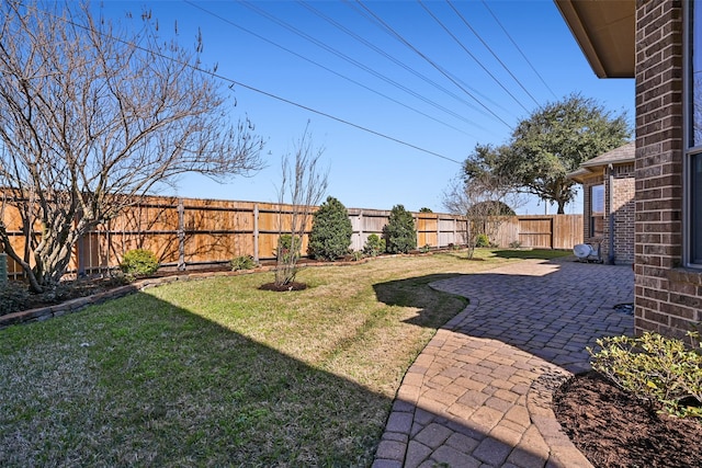 view of yard with a patio and a fenced backyard