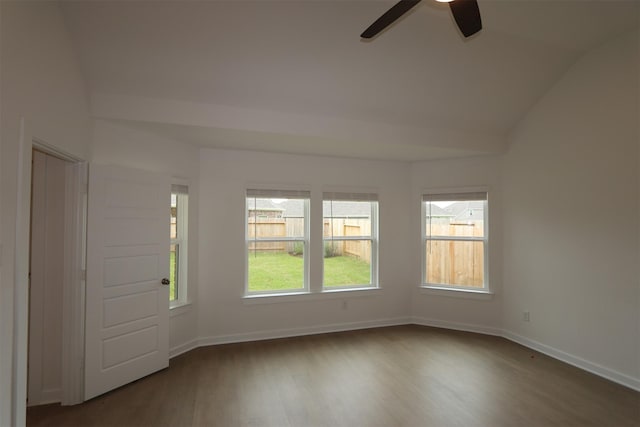 8622 Pier Cove Dr, Cypress, TX 77433 - spare room featuring dark wood finished floors, a ceiling fan, and lofted ceiling