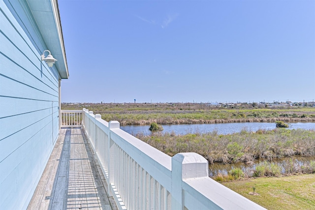 exterior space with a water view