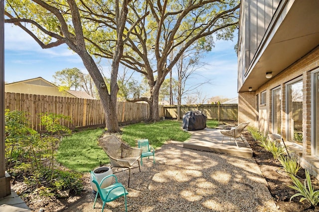 view of yard featuring a patio and a fenced backyard