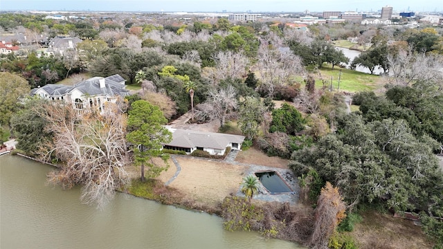 drone / aerial view featuring a water view