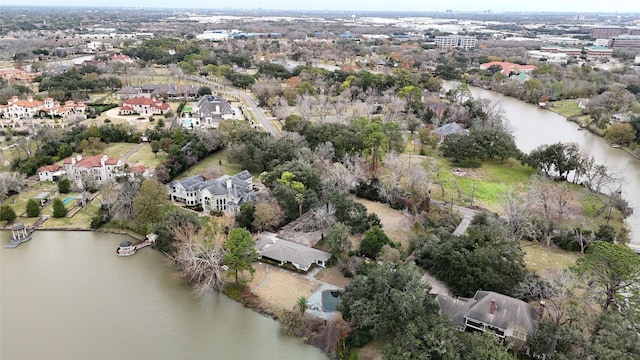 aerial view featuring a residential view and a water view