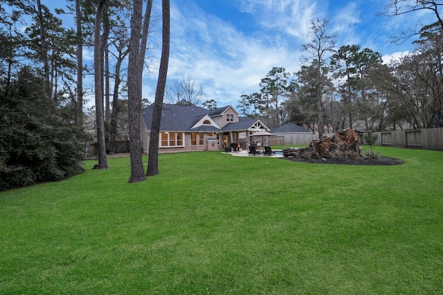 view of yard with a patio area and a fenced backyard