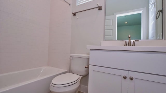 bathroom featuring toilet, bathtub / shower combination, and vanity