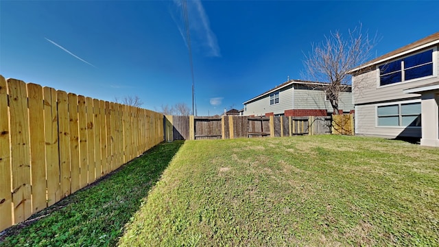 view of yard with a fenced backyard