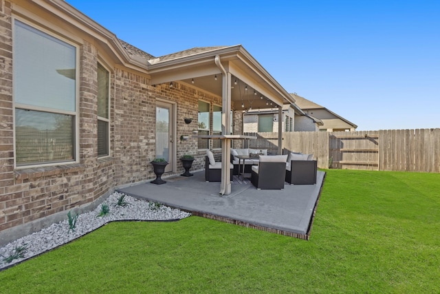 view of patio / terrace featuring fence and an outdoor hangout area