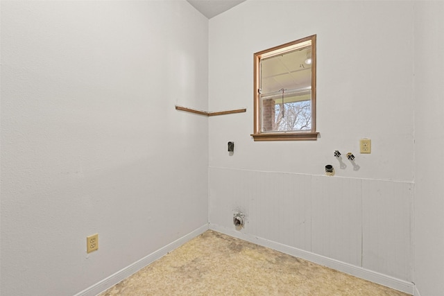 laundry area featuring hookup for a washing machine, laundry area, electric dryer hookup, and baseboards