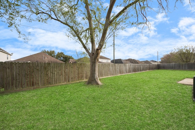 view of yard with a fenced backyard