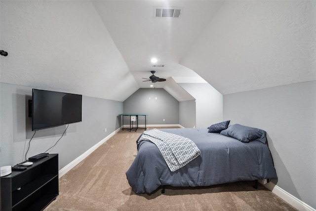 8133 N Fm 565th Rd, Baytown, TX 77523 - bedroom with lofted ceiling, baseboards, visible vents, and carpet flooring