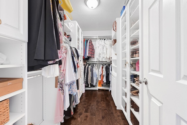 walk in closet with wood finished floors