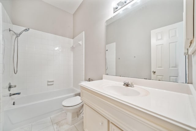 full bath featuring shower / bath combination, vanity, and toilet