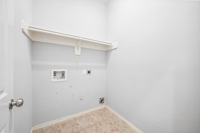 laundry area featuring laundry area, baseboards, hookup for a gas dryer, hookup for a washing machine, and hookup for an electric dryer