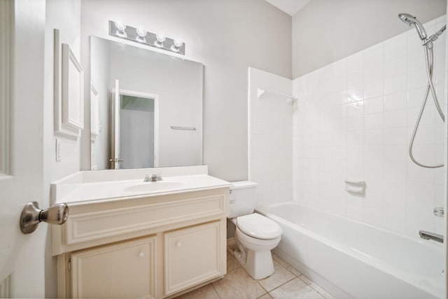 full bath featuring tile patterned flooring, tub / shower combination, vanity, and toilet