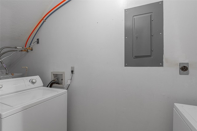 clothes washing area with washer / dryer, laundry area, and electric panel