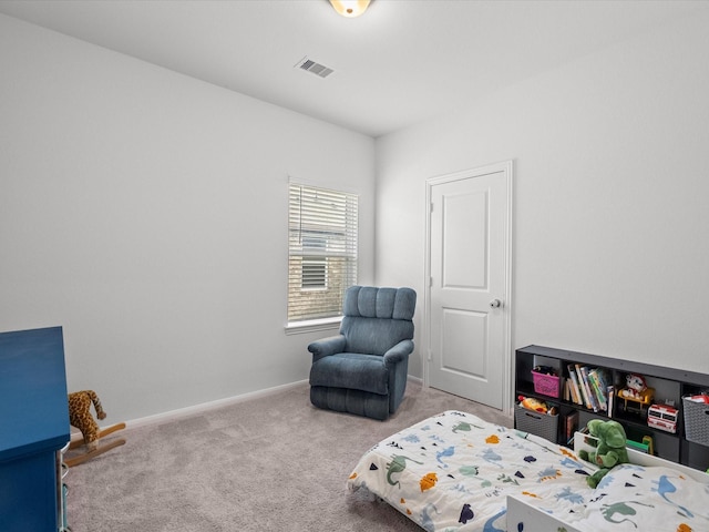 bedroom featuring carpet, visible vents, and baseboards