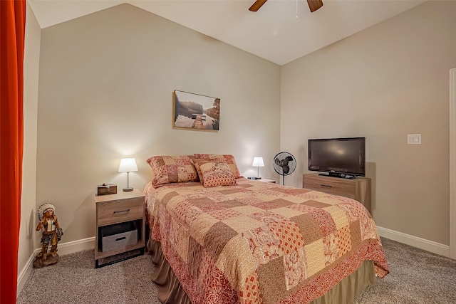 bedroom featuring vaulted ceiling, carpet, and baseboards