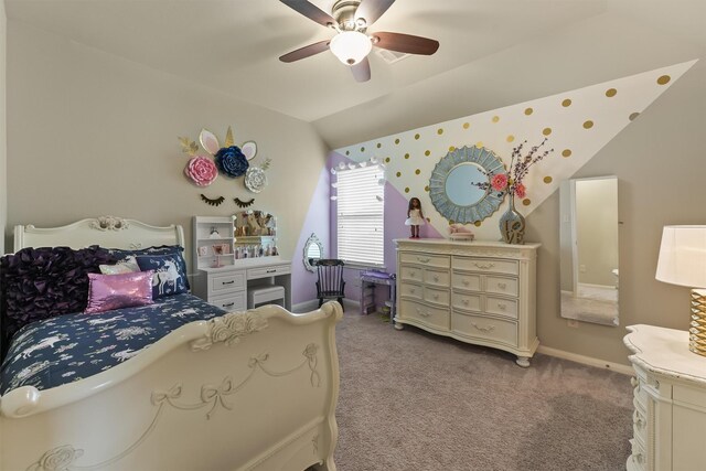8603 Rexford Cove Ct, Richmond, TX 77407 - carpeted bedroom with baseboards, a ceiling fan, and lofted ceiling
