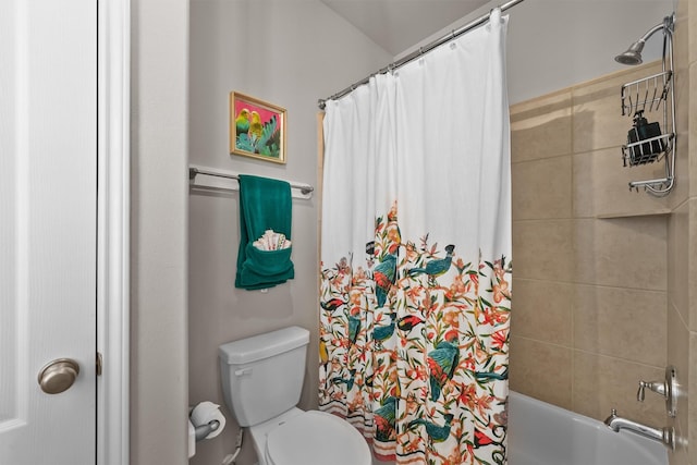 bathroom featuring toilet and shower / bath combo with shower curtain