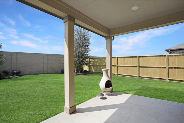 view of yard featuring a fenced backyard and a patio