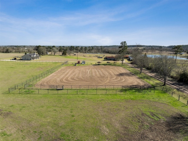 bird's eye view with a rural view and a water view