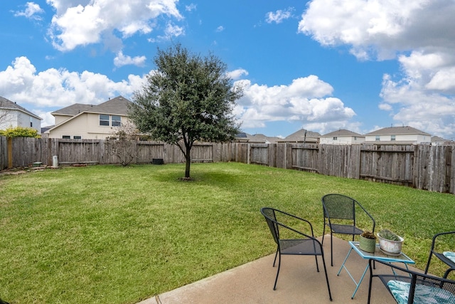 view of yard featuring a fenced backyard and a patio