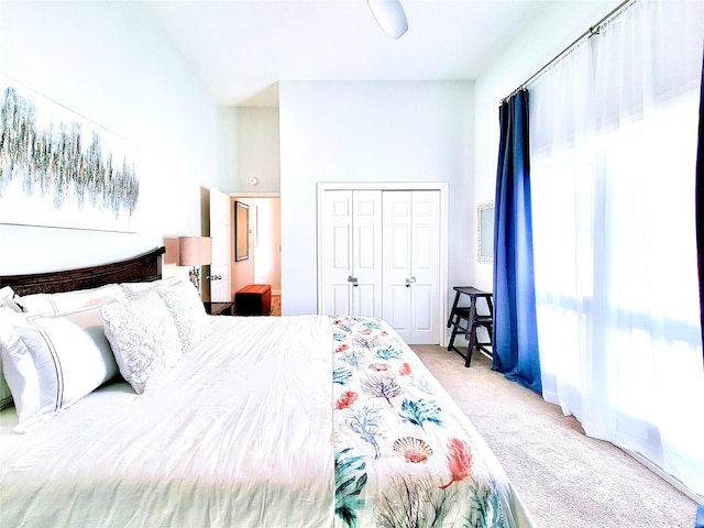 bedroom with a closet and carpet flooring