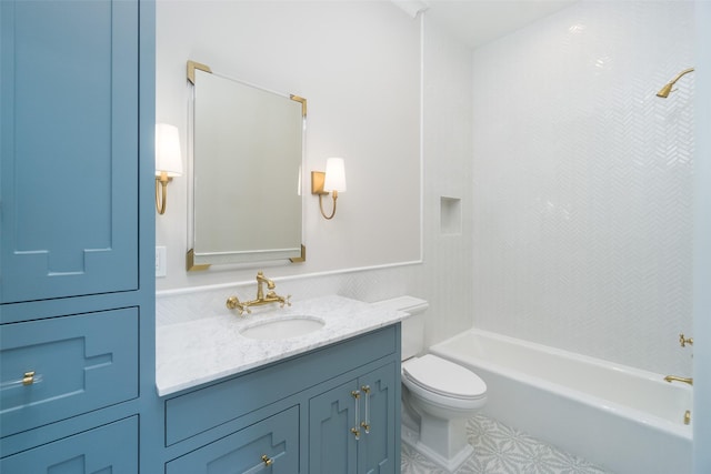 bathroom featuring shower / bath combination, vanity, and toilet