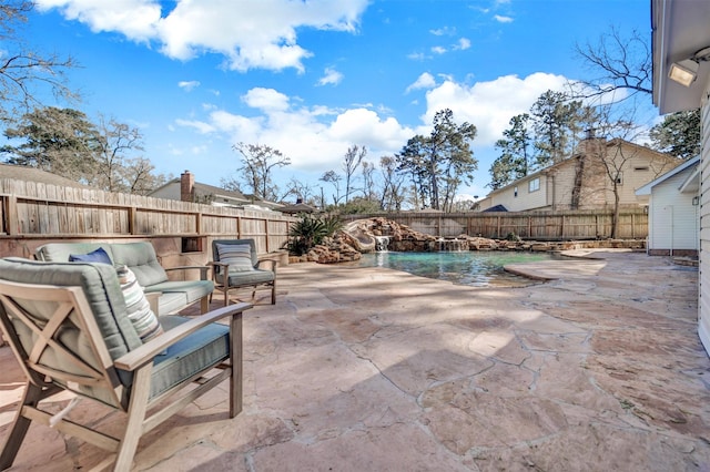 view of patio / terrace with a fenced backyard and an outdoor hangout area