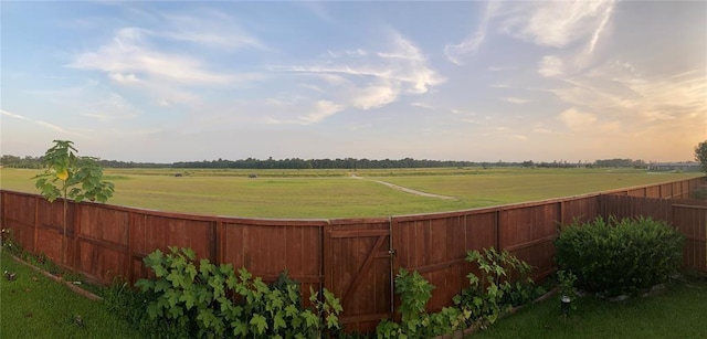 view of yard with a rural view and fence