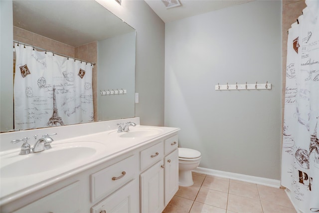 full bath with toilet, visible vents, a sink, and tile patterned floors