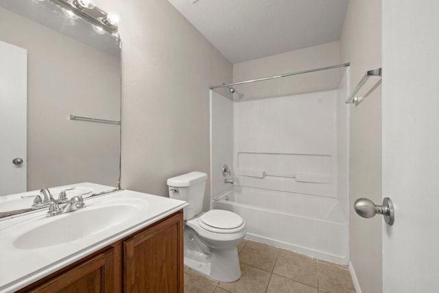 full bathroom with vanity, shower / bathing tub combination, tile patterned flooring, and toilet