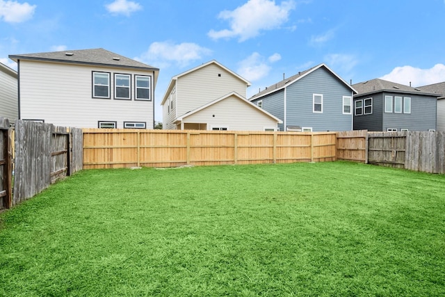 view of yard with a fenced backyard