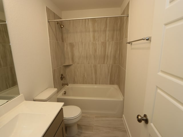 22450 Birchfield Grove Ln, New Caney, TX 77357 - bathroom featuring vanity, toilet, and bathtub / shower combination