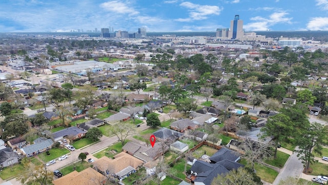 drone / aerial view with a city view