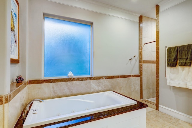 37314 Edgewater Dr, Pinehurst, TX 77362 - full bathroom with ornamental molding, a tub with jets, and walk in shower
