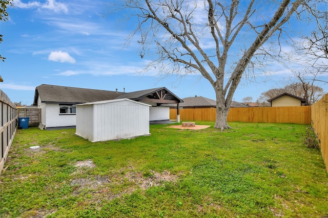 view of yard with an outdoor fire pit and a fenced backyard