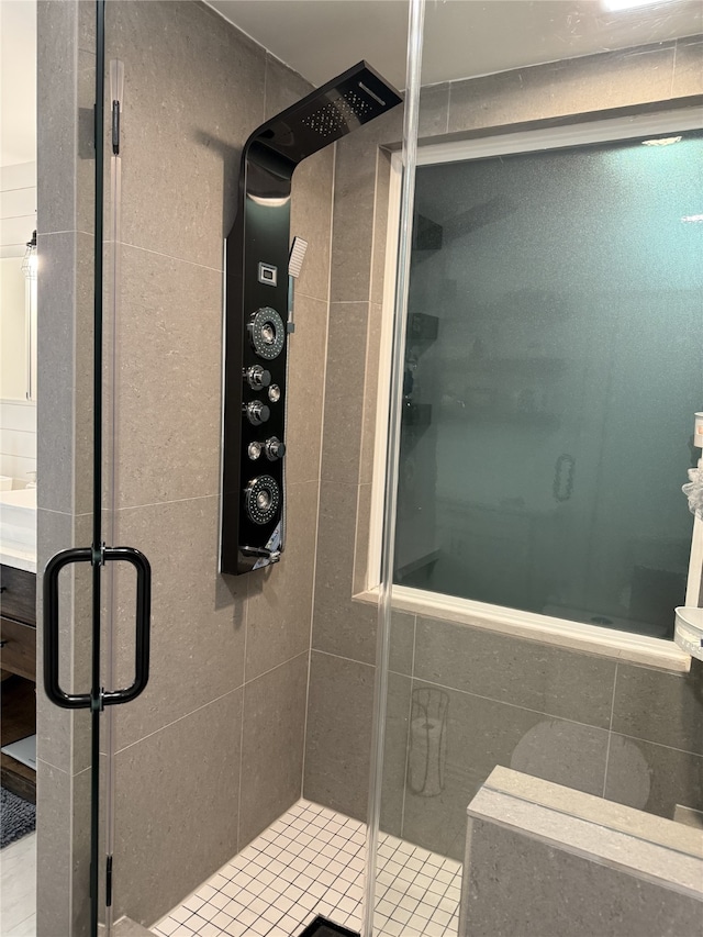 bathroom featuring a shower stall