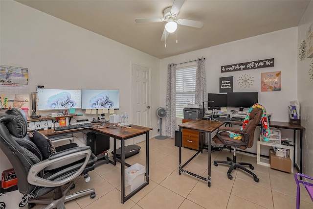 office area featuring tile patterned flooring and ceiling fan