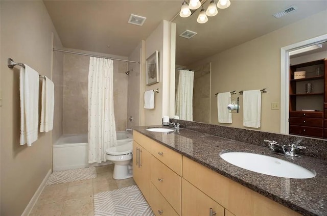 full bathroom featuring tile patterned flooring, visible vents, a sink, and toilet