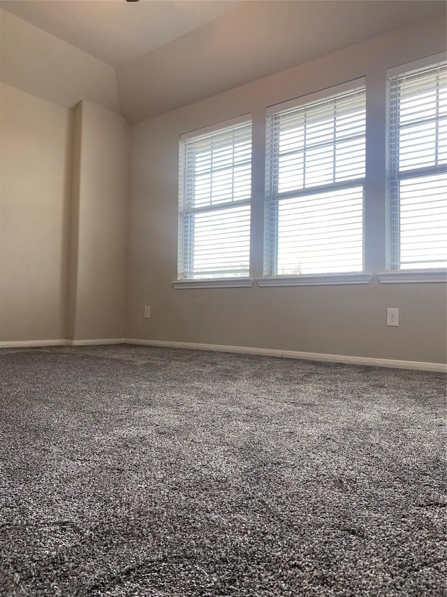 empty room featuring lofted ceiling, baseboards, and a wealth of natural light