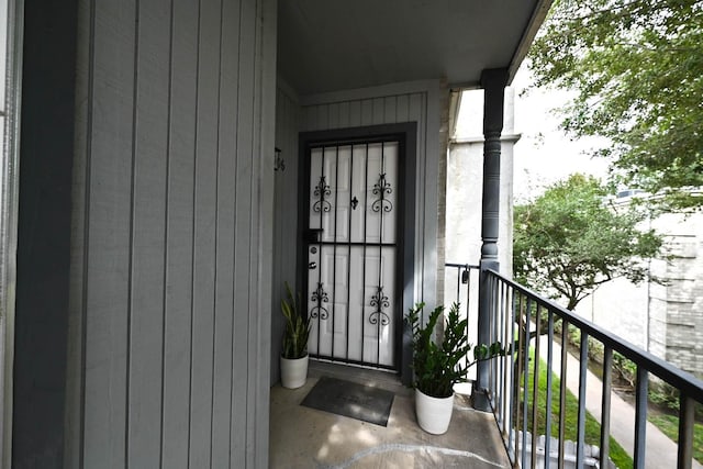 doorway to property with a balcony