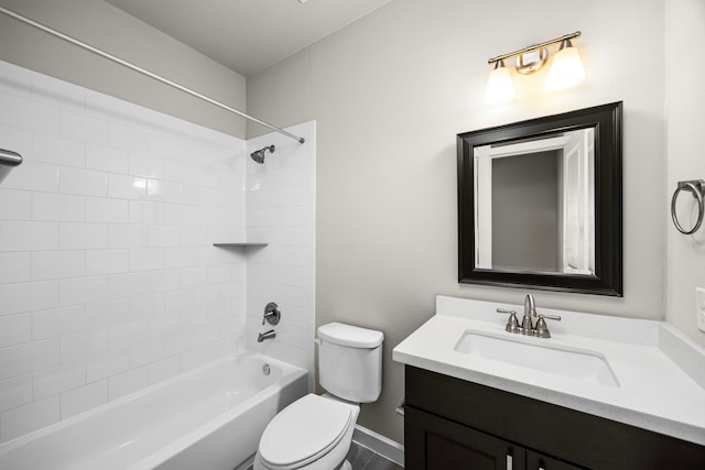 full bath featuring toilet, shower / bathing tub combination, and vanity