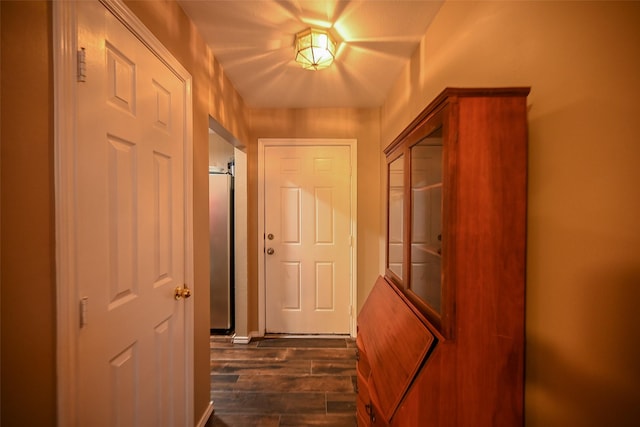 hallway with dark wood finished floors