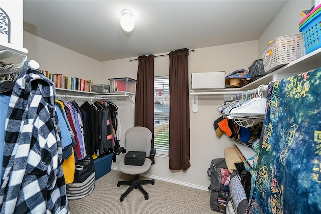 walk in closet with carpet