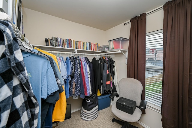 walk in closet featuring carpet floors