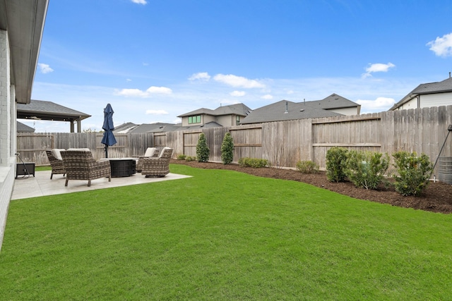 view of yard featuring a patio area, a fenced backyard, and central air condition unit