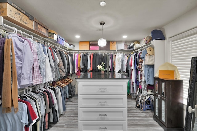 spacious closet featuring light wood-style floors and visible vents