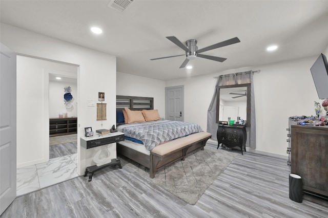 bedroom with visible vents, recessed lighting, and baseboards