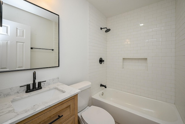 full bath with toilet, shower / bathing tub combination, and vanity