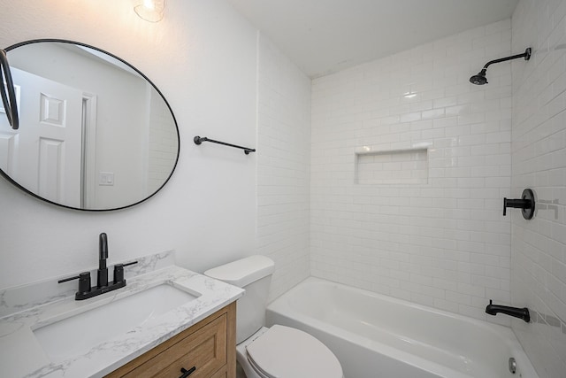 full bathroom featuring shower / washtub combination, vanity, and toilet